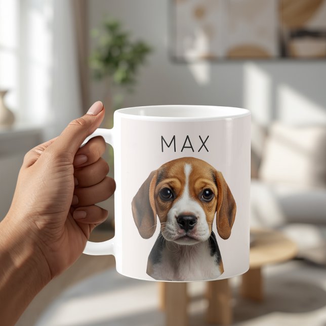Café Caneca de Foto de Cachorro Personalizada Bege Rosa (Criador carregado)