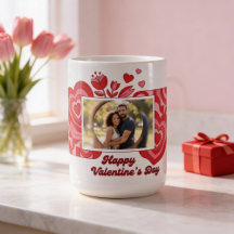 Caneca de Foto Floral Vermelho Rosa Presente Feliz