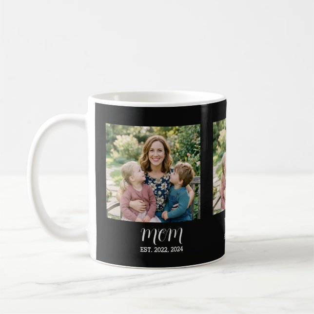Café Caneca de Foto Preta com Rótulo de Mãe Estabelecid (Esquerda)
