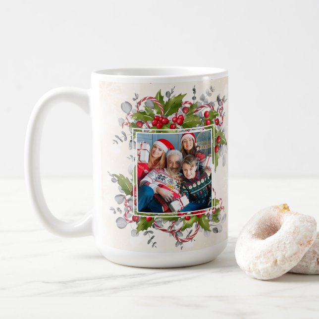 Café Caneca de Fotografia de Natal Holly Branch (Com Donut)
