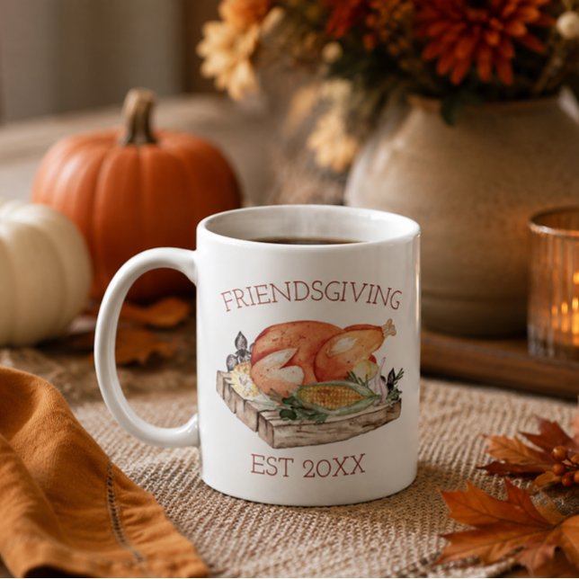 Café Caneca de Friendsgiving de peru em aquarela (Cozy friendsgiving table setting)