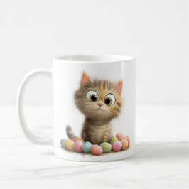Café Caneca de Gatinho de Páscoa Fofa com Ovos Pastel