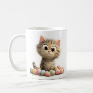Café Caneca de Gatinho de Páscoa Fofa com Ovos Pastel
