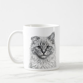 Café Caneca de Gatinho Ragdoll - Arte em Tinta Preta