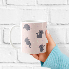 Café Caneca de Gato Cinza Fofo | Gatos Kawaii Rosa