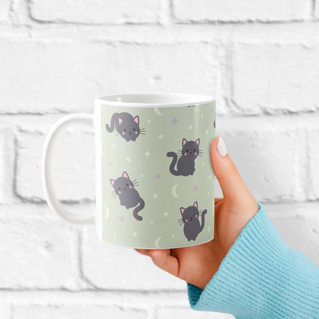 Café Caneca de Gato Cinza Fofo | Gatos Kawaii Sage (Criador carregado)