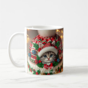 Café Caneca de Gato de Natal – Gatinho Fofo com Chapéu