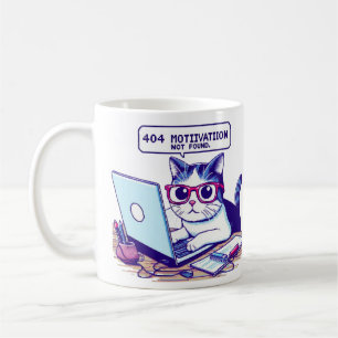 Café Caneca de Gato Engraçado Pixel Nerdy 404 Motivação