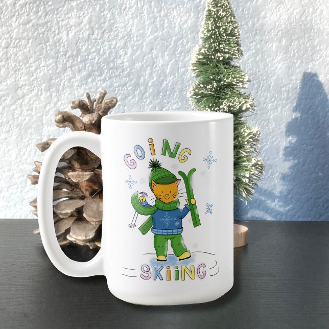 Café Caneca de Gato Gengibre Esquiante de Inverno (Criador carregado)