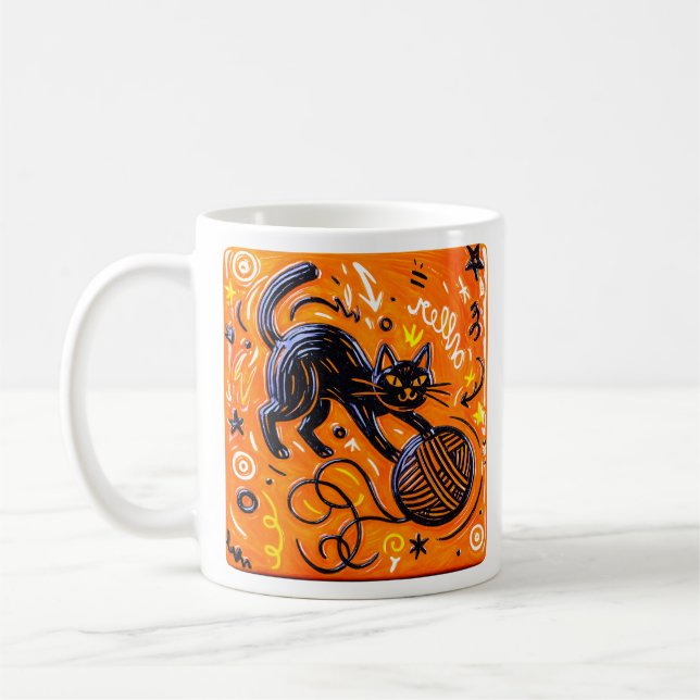 Café Caneca de Gato Preto Divertido (Esquerda)