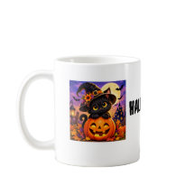 Caneca de Gato Preto e Abóbora de Halloween Fofo e