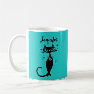 Café Caneca de Gato Retro Azul de Ovo de Robin