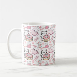 Café Caneca de Gato Rosa e Branco Fofa
