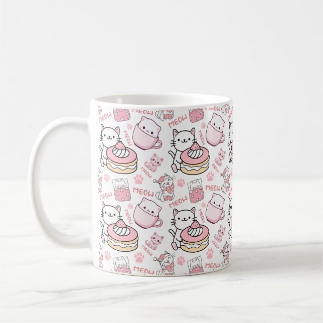 Café Caneca de Gato Rosa e Branco Fofa (Esquerda)
