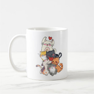 Café Caneca de Gatos de Desenho Animado Empilhados