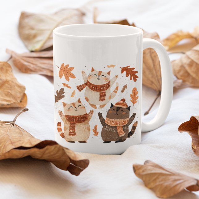 Café Caneca de Gatos Outono Aconchegante Presente Criat ( Cozy cats + coffee = perfect fall morning ☕🍂)