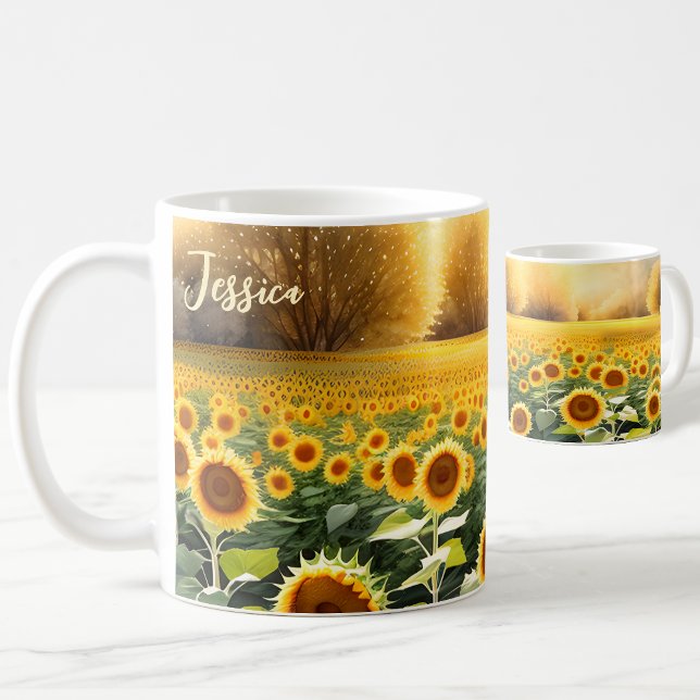 Café Caneca de Girassóis Personalizada - Presente Inspi (🌻 Nature's Beauty: Personalized Sunflowers Mug! ☕)