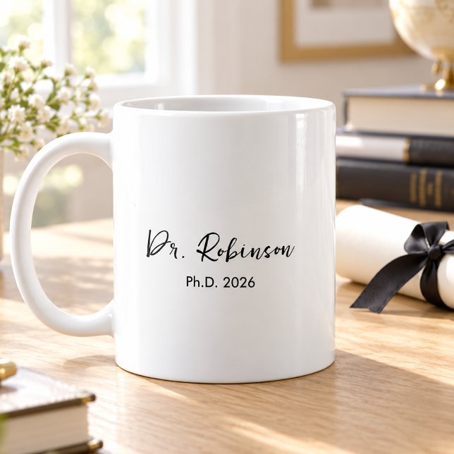 Café Caneca de Graduação de PhD com Rótulo Elegante Per (Criador carregado)