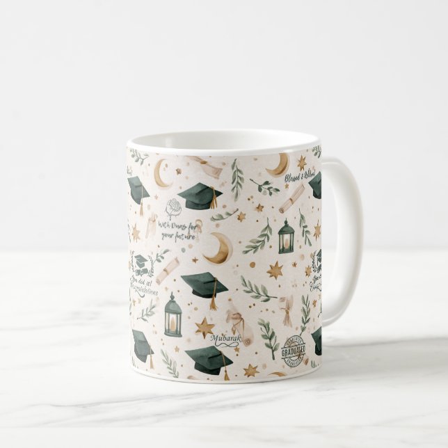 Café Caneca de Graduação Islâmica Fé Sucesso Dua (Frente Esquerda)
