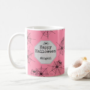 Café Caneca de Halloween Aranha Assustadora Rosa