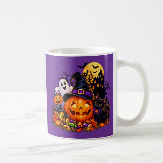 Café Caneca de Halloween com Abóbora e Gato Preto (Direita)