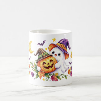 Café Caneca de Halloween com Chapéu de Bruxa e Abóbora 