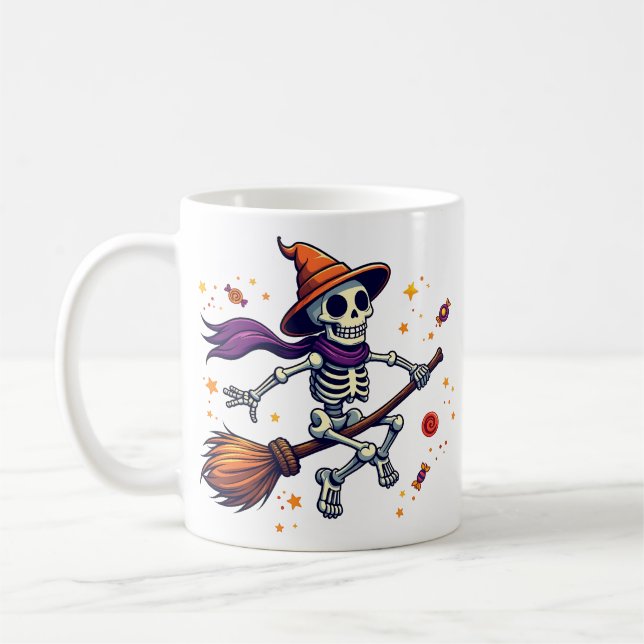 Café Caneca de Halloween com Esqueleto Fofo Montado em  (Esquerda)