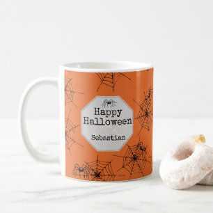 Café Caneca de Halloween de Aranha Assustadora Laranja