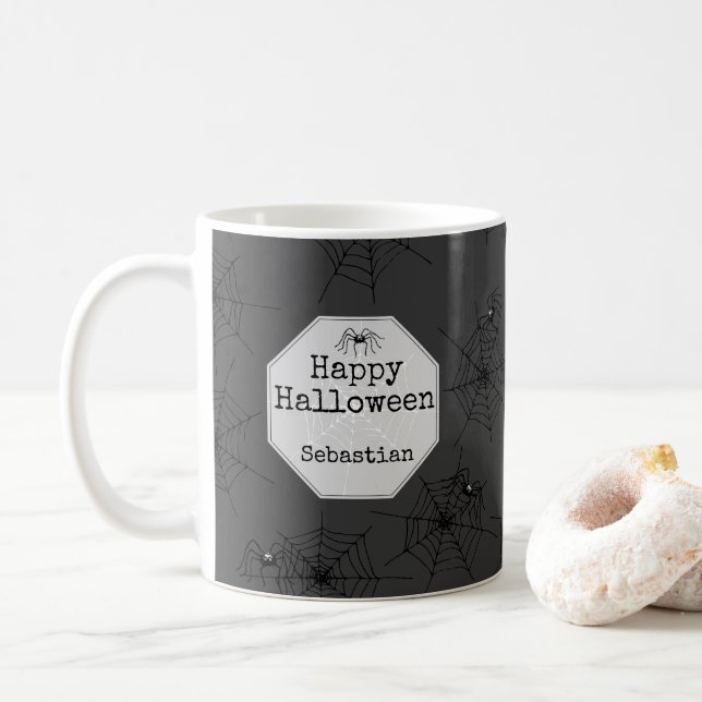 Café Caneca de Halloween de Aranha Assustadora Preta (Com Donut)