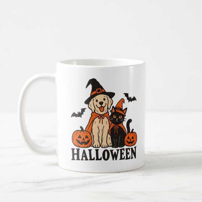 Café Caneca de Halloween de Gato e Cachorro Fantasma  (Esquerda)