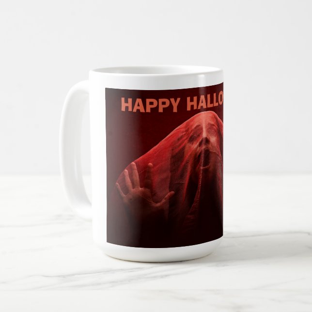 Café Caneca de Halloween do Fantasma com Véu Vermelho A (Frente Esquerda)