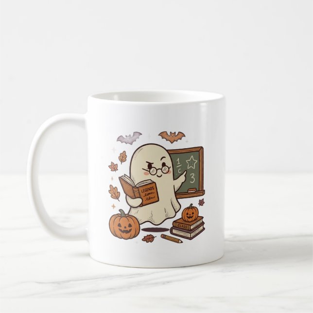 Café Caneca de Halloween Professor Fantasma Fofo Assust (Esquerda)