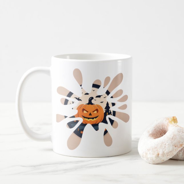 Café Caneca de Halloween Splash de Abóbora Assustadora (Com Donut)
