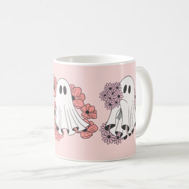 Café Caneca de Halloween Spooky - Abóbora, Espírito e D (Frente Esquerda)