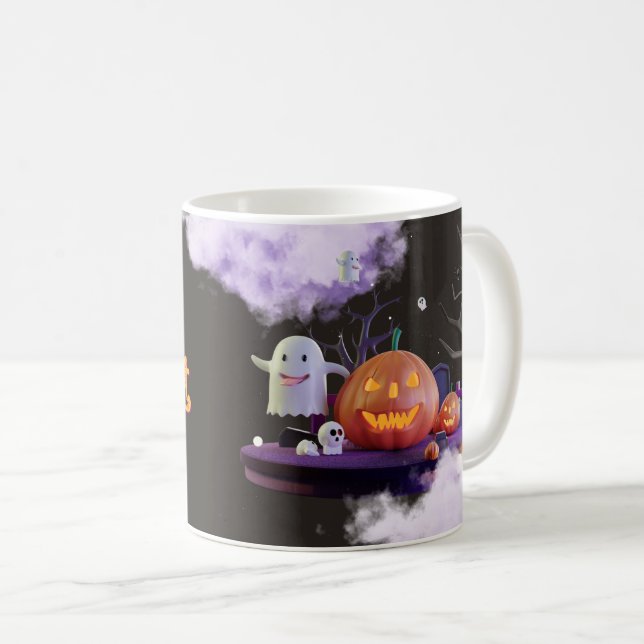 Café Caneca de Halloween Spooky - Abóbora, Espírito e D (Frente Esquerda)