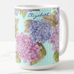 Café Caneca de Hidrangeas em Aquarela com Nome Personal