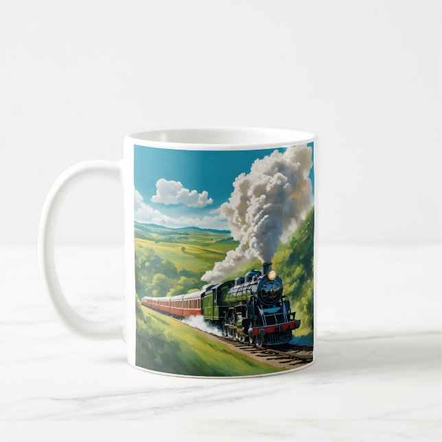 Café Caneca de Ilustração Cénica de Comboio a Vapor Vin (Esquerda)