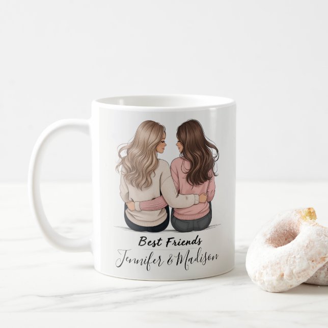 Café Caneca de Ilustração de Cabelo das Melhores Amigas (Com Donut)