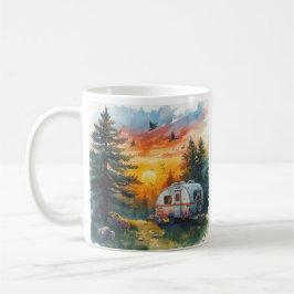 Café Caneca de Ilustração de Caravana de Camping ao Pôr