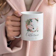 Caneca de Inicial de Aquarela Floral - C