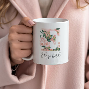 Café Caneca de Inicial de Aquarela Floral - E