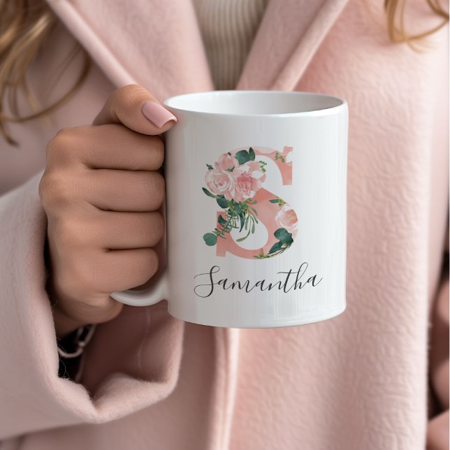 Café Caneca de Inicial de Aquarela Floral - S (Criador carregado)