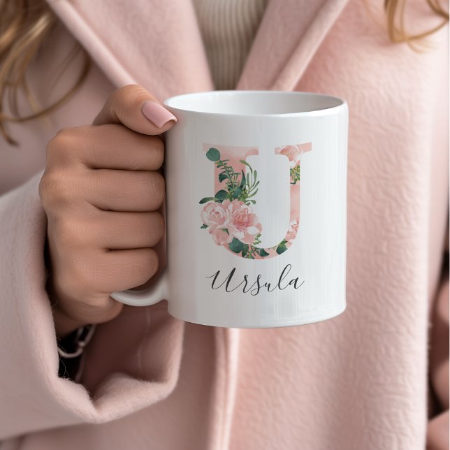 Café Caneca de Inicial de Aquarela Floral - U (Criador carregado)