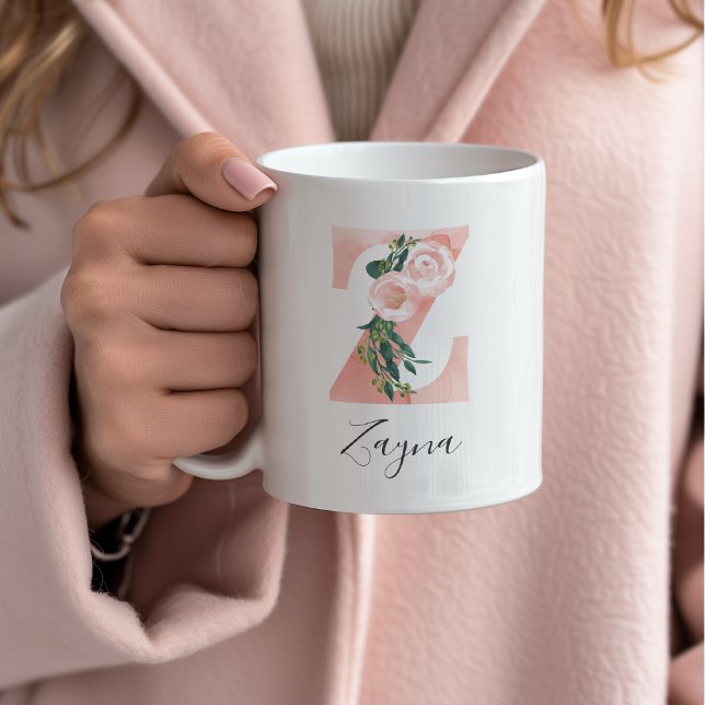 Café Caneca de Inicial de Aquarela Floral - Z (Criador carregado)