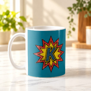 Café Caneca de Inicial do Monograma Comic Burst Letra K