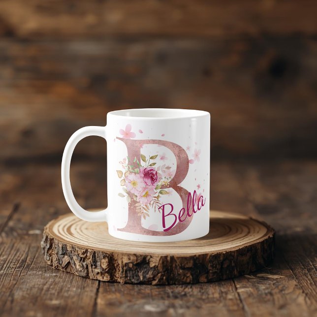 Café Caneca de Inicial Floral Personalizada – Letra B (Criador carregado)