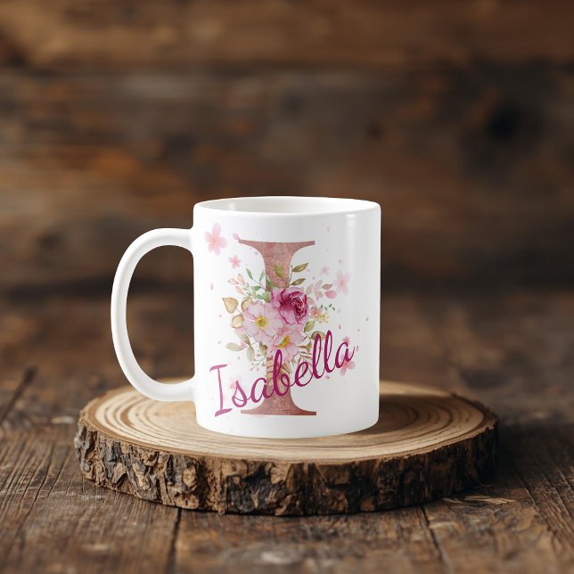 Café Caneca de Inicial Floral Personalizada – Letra I (Criador carregado)