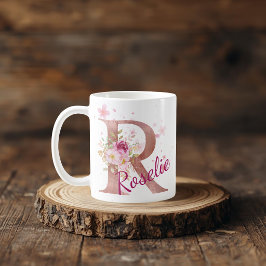 Café Caneca de Inicial Floral Personalizada – Letra R