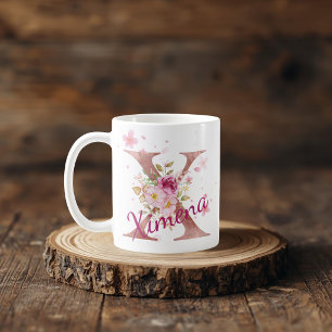 Café Caneca de Inicial Floral Personalizada – Letra X