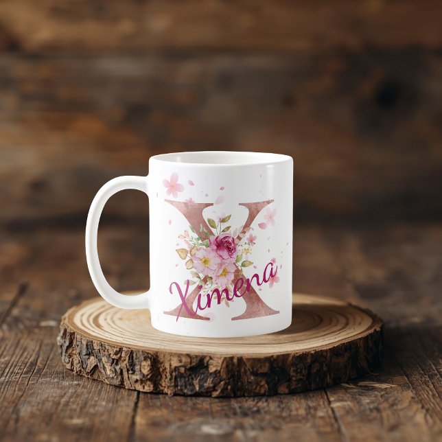 Café Caneca de Inicial Floral Personalizada – Letra X (Criador carregado)